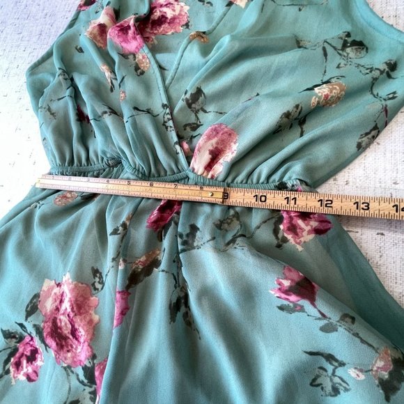 Floral Mint Green Lined Short & Bodice/ Sheer Back Romper USA Made 🇺🇸  Medium - Picture 6 of 9